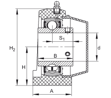 直立式軸承座單元 RSHEY20-TV-VA, 塑料軸承座，內圈帶平頭螺釘的外球面球軸承，耐腐蝕設計，R 型密封