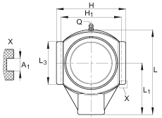 吊裝式軸承座單元 RTUEY50-TV-VA, 塑料軸承座，內圈帶平頭螺釘的外球面球軸承，耐腐蝕設計，R 型密封