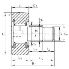 螺栓型滾輪 KRE19-PP, 軸向引導(dǎo)，帶偏心鎖圈，兩側(cè)用塑料推力平墊圈