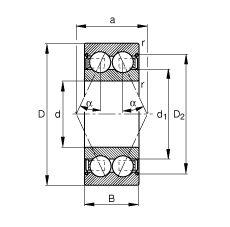 角接觸球軸承 30/6-B-2Z-TVH, 雙列，雙側間隙密封，接觸角 α = 25°