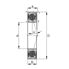 主軸軸承 HCB7022-C-2RSD-T-P4S, 調節，成對或單元安裝，接觸角 α = 15°，陶瓷球，兩側唇密封，非接觸，限制公差