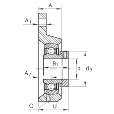 軸承座單元 PCFTR12, 帶三個螺栓孔的法蘭的軸承座單元,鑄鐵,偏心鎖圈,P型密封 軸承座單元 PCFTR12, 帶三個螺栓孔的法蘭的軸承座單元,鑄鐵,偏心鎖圈,P型密封