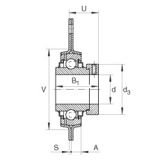 軸承座單元 RRTR30, 帶三個(gè)螺栓孔的法蘭的軸承座單元，沖壓鋼板，偏心鎖圈，R型密封