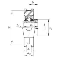 吊裝式軸承座單元 TTUE25, 鑄鐵軸承座，帶偏心鎖圈的外球面球軸承，T 型密封
