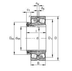 調心滾子軸承 23976-K-MB + H3976, 根據 DIN 635-2 標準的主要尺寸, 帶錐孔和緊定套